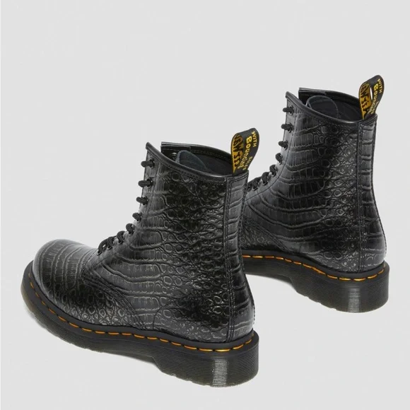 NEW DR MARTENS 1460 GUNMETAL WILD CROC EMBOSS BLACK BOOT Size